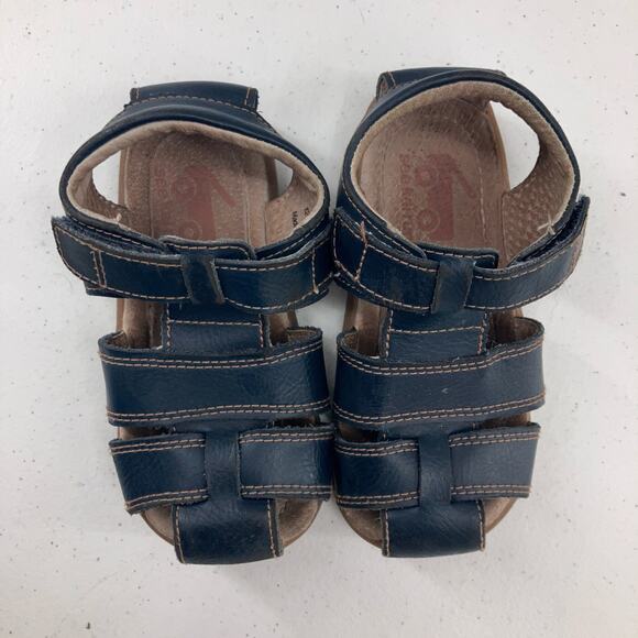 See Kai Run Blue Leather Jude IV Hook Loop Adjustable Fisherman Sandals Shoes - Picture 2 of 10